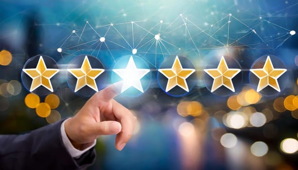 5 Five Stars Rating Quality Review Best Service Business Internet Marketing Concept