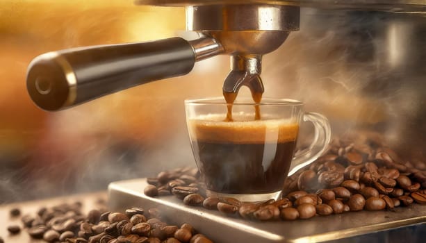 Espresso poruing from coffee machine at cafe