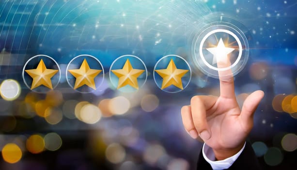 5 Five Stars Rating Quality Review Best Service Business Internet Marketing Concept