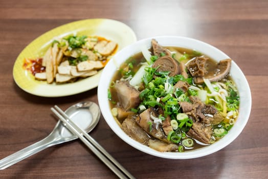 Braised beef noodle soup in restaurant