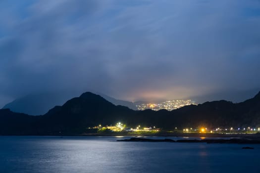 Beautiful night view of Jiufen village on mountain