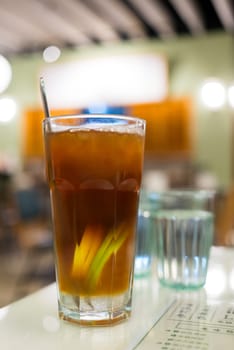 Iced lemon tea in restaurant