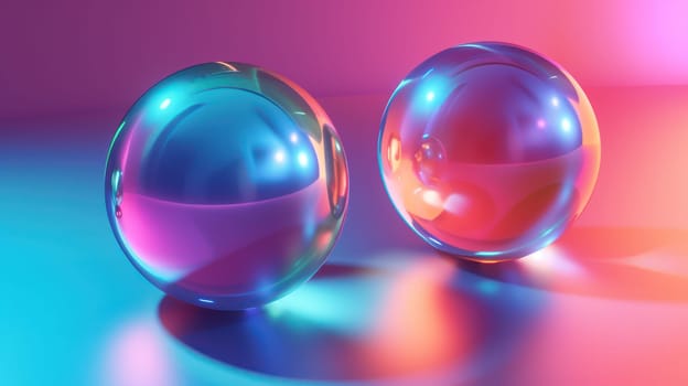 Holographic glass spheres abstract background. Generative AI design