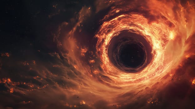 Fiery black hole in space. Generative AI design