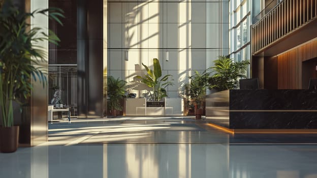 Lobby of business building. Generative AI image