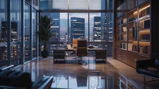 Modern business meeting and working office room. Generative AI image