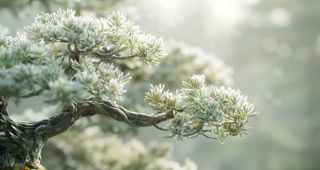 Serene bonsai with lush green foliage. Created using AI generated technology and image editing software.