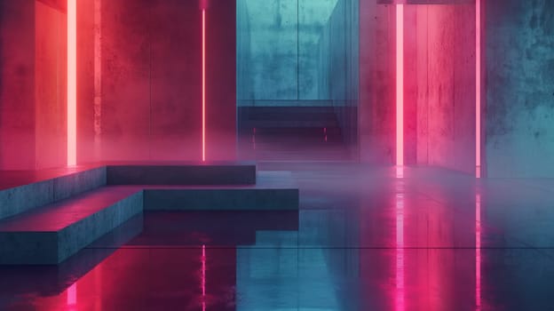 Concrete and neon modern futuristic interior. Generative AI design