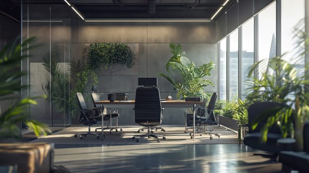Modern business meeting and working office room. Generative AI image