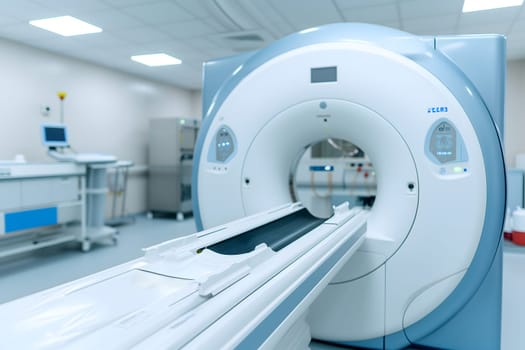 Advanced mri or ct scanner, medical diagnostic machine at hospital lab. Neural network generated image. Not based on any actual scene or pattern.