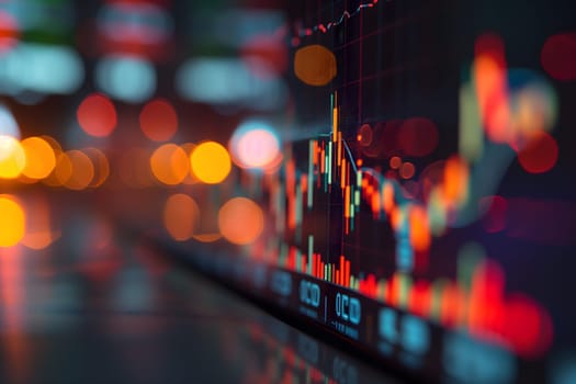 Investing and Trading: Digital Charts and Graphs Reflect modern Market Volatility. Neural network generated image. Not based on any actual scene or pattern.