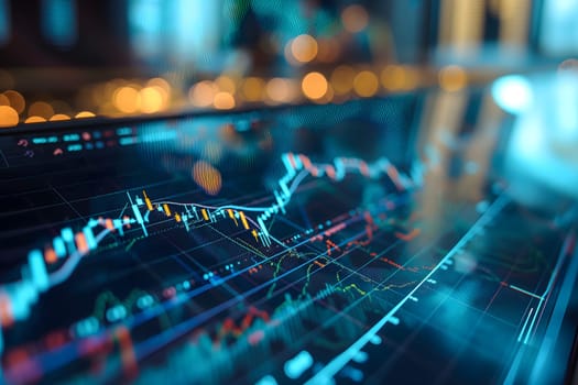 Investing and Trading: Digital Charts and Graphs Reflect modern Market Volatility. Neural network generated image. Not based on any actual scene or pattern.