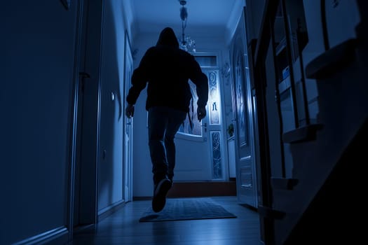 Thief in a house at night. Neural network generated image. Not based on any actual scene or pattern.