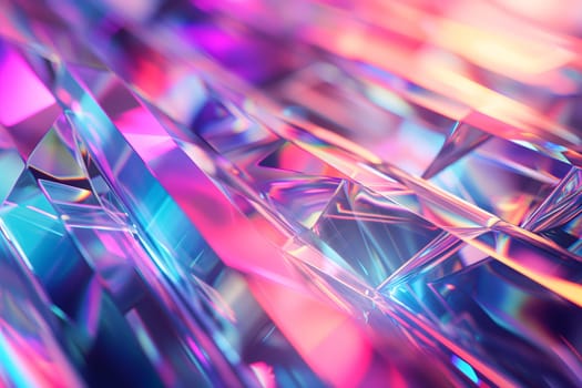 Abstract background of glass crystals with bright pastel colorful light. Neural network generated in January 2024. Not based on any actual scene or pattern.