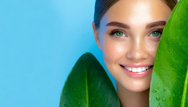 Beauty Spa Woman with a Fresh Leaf over Face