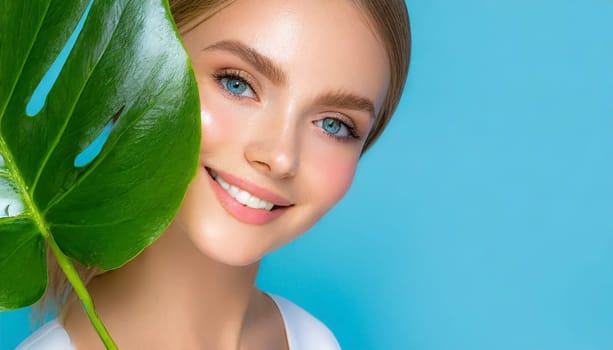 Beauty Spa Woman with a Fresh Leaf over Face