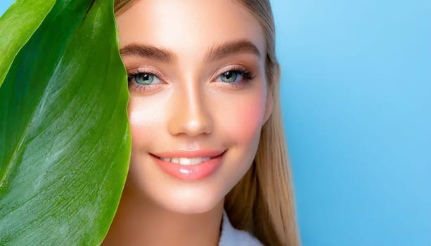 Beauty Spa Woman with a Fresh Leaf over Face