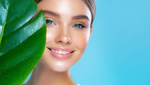 Beauty Spa Woman with a Fresh Leaf over Face