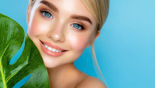 Beauty Spa Woman with a Fresh Leaf over Face