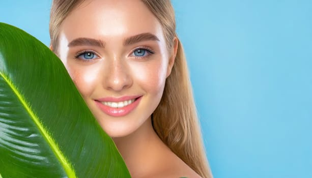 Beauty Spa Woman with a Fresh Leaf over Face