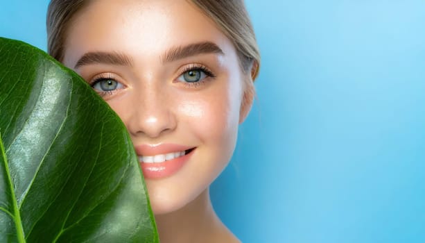 Beauty Spa Woman with a Fresh Leaf over Face