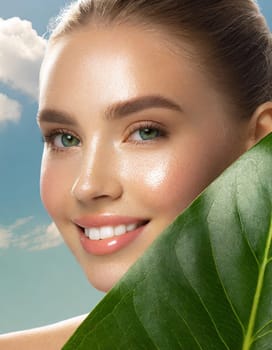 Beauty Spa Woman with a Fresh Leaf over Face