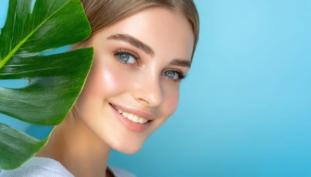Beauty Spa Woman with a Fresh Leaf over Face