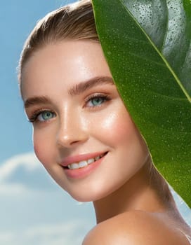 Beauty Spa Woman with a Fresh Leaf over Face