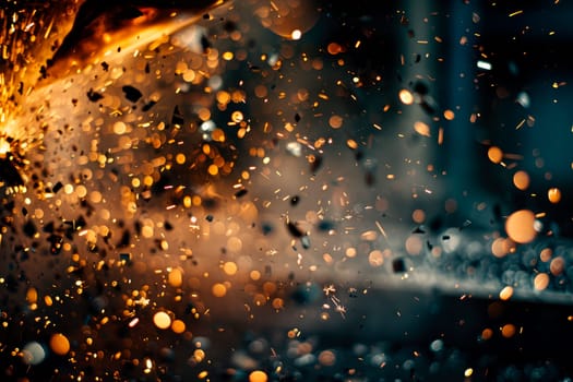 Sparks in the dark. Industrial background, metal welding and manufacturing. AI generated