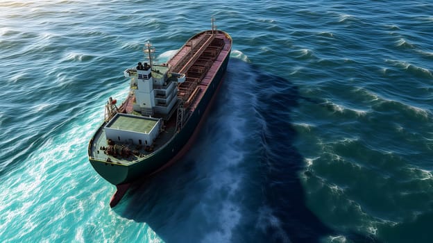 Cargo ship full of standard shipping containers at the sea during shipping at day time. Neural network generated image. Not based on any actual scene or pattern.