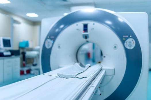 Advanced mri or ct scanner, medical diagnostic machine at hospital lab. Neural network generated image. Not based on any actual scene or pattern.