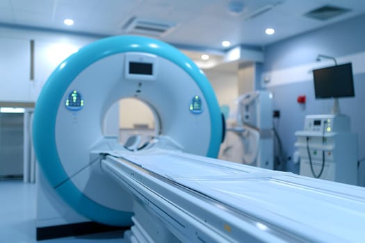 Advanced mri or ct scanner, medical diagnostic machine at hospital lab. Neural network generated image. Not based on any actual scene or pattern.