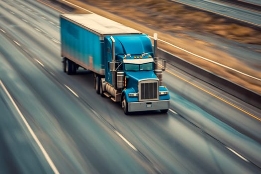 American long-nose semitruck on a highway. Neural network generated image. Not based on any actual scene or pattern.