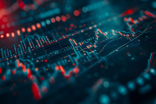 Investing and Trading: Digital Charts and Graphs Reflect modern Market Volatility. Neural network generated image. Not based on any actual scene or pattern.