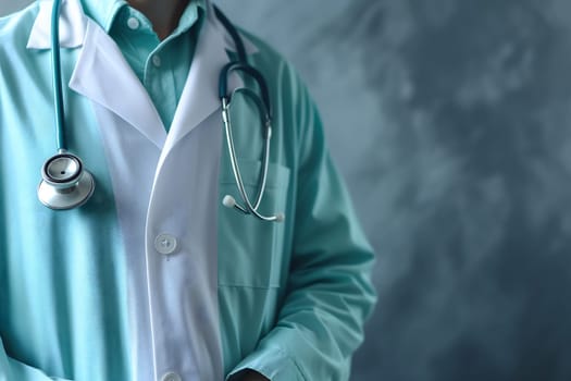 Abstract Medical Doctor, Symbolizing Compassion and Expertise asymmetrical composition with copy space. Neural network generated image. Not based on any actual scene or pattern.