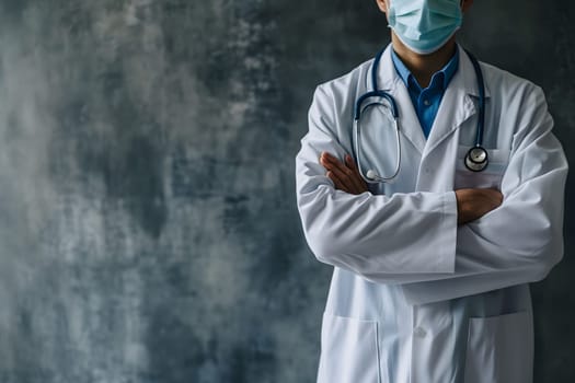 Abstract Medical Doctor, Symbolizing Compassion and Expertise asymmetrical composition with copy space. Neural network generated image. Not based on any actual scene or pattern.