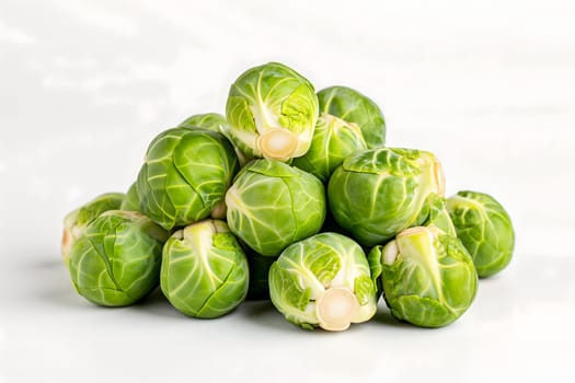Small heap of brussels sprouts on white background. Neural network generated image. Not based on any actual scene or pattern.