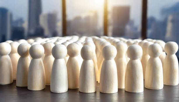 Wooden figures of people are lying on a white background. The search for the second half. Social network. Business. The concept of human resources management. Headhunters. Search for people to work