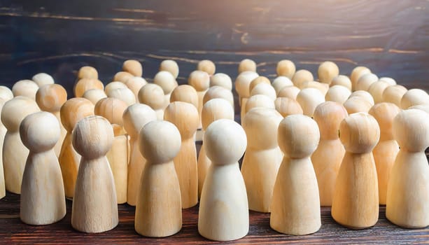 Wooden figures of people are lying on a white background. The search for the second half. Social network. Business. The concept of human resources management. Headhunters. Search for people to work