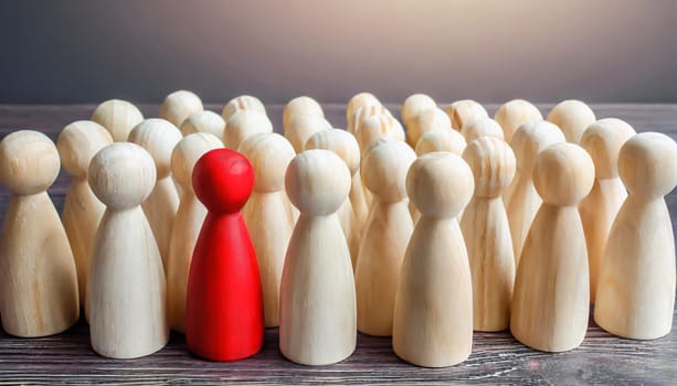 Wooden figures of people are lying on a white background. The search for the second half. Social network. Business. The concept of human resources management. Headhunters. Search for people to work