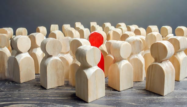 Wooden figures of people are lying on a white background. The search for the second half. Social network. Business. The concept of human resources management. Headhunters. Search for people to work