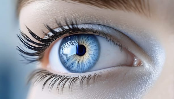 Female Eye with Extreme Long False Eyelashes. Eyelash Extensions. Makeup, Cosmetics, Beauty. Close up, Macro