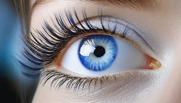 Female Eye with Extreme Long False Eyelashes. Eyelash Extensions. Makeup, Cosmetics, Beauty. Close up, Macro