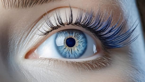 Female Eye with Extreme Long False Eyelashes. Eyelash Extensions. Makeup, Cosmetics, Beauty. Close up, Macro