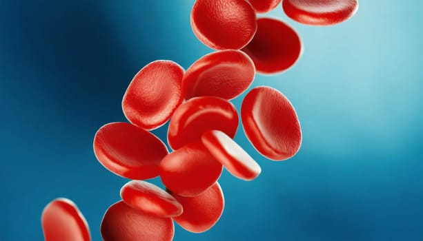 Close-up of red blood cells flowing in a blood vessel. Research concept.
