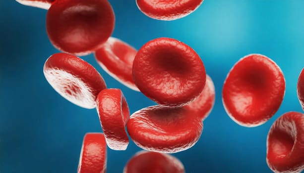 Close-up of red blood cells flowing in a blood vessel. Research concept.