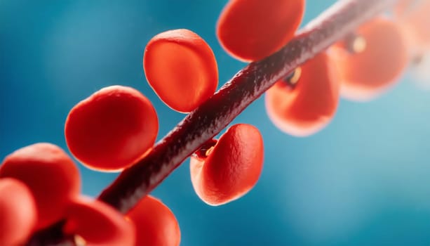 Close-up of red blood cells flowing in a blood vessel. Research concept.
