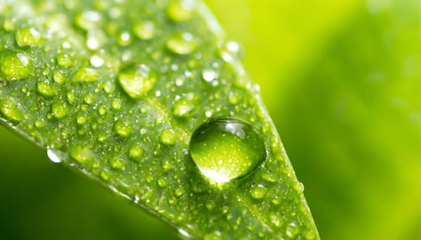 Close-up of green plant leaf one drop of rain, image for nature background