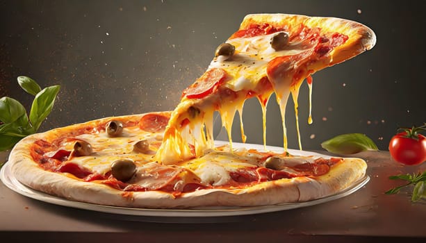 Supreme Pizza lifted slice