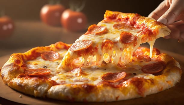 Supreme Pizza lifted slice